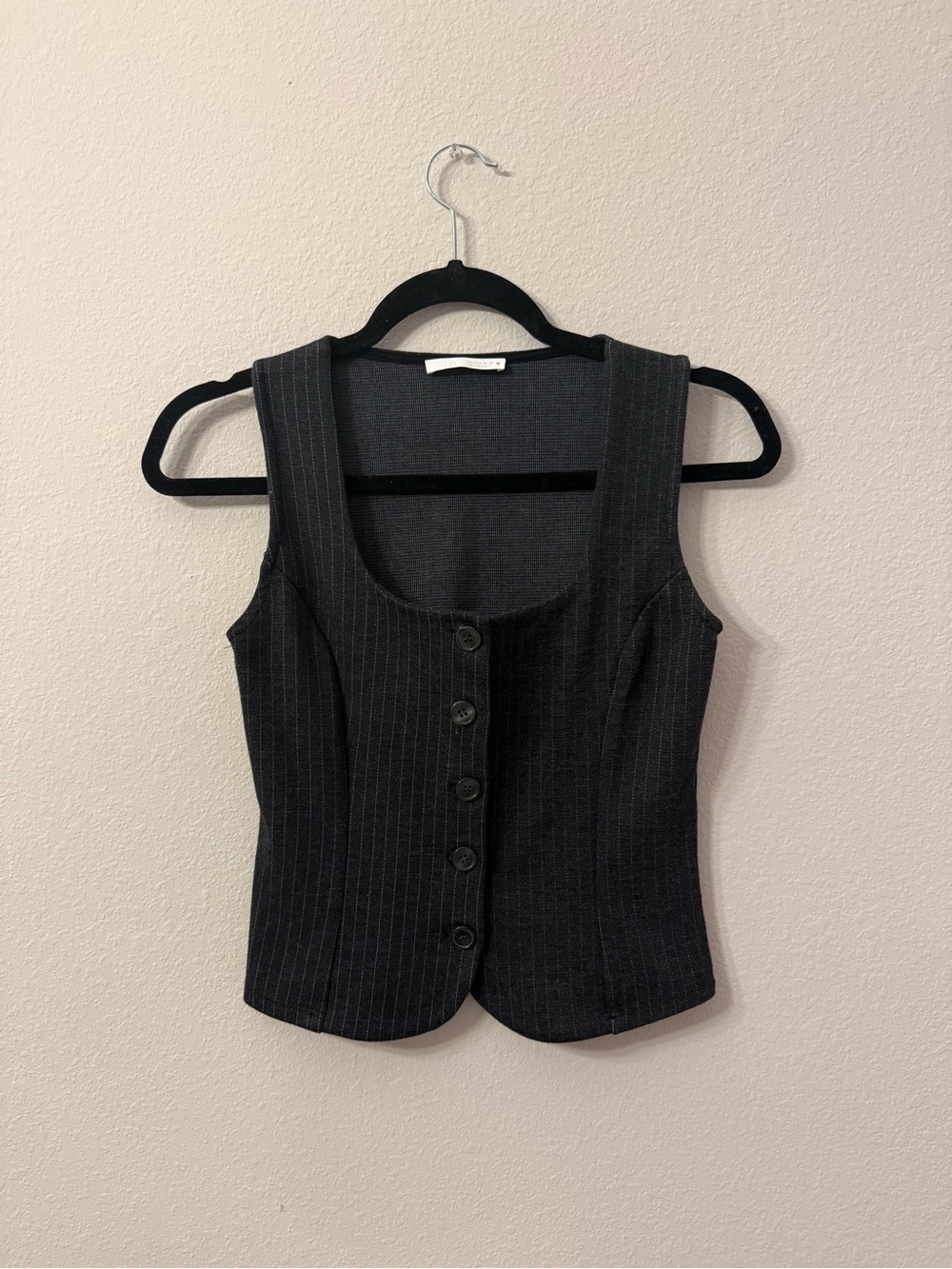 Zara Pinstripe Button-Front Tank Top - Charcoal